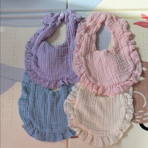 Ruffled Baby Bib Set - Pink, Purple, Blue, Cream